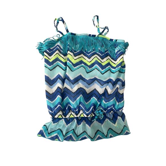 Justice Girls Tank Shirt Chevron Print Elastic Waist Fringe Chest Size 12 - Picture 1 of 5